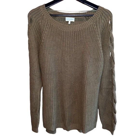 Lucky Brand Chunky Knit Sweater Cut Outs Olive Size M‎ - Picture 1 of 9